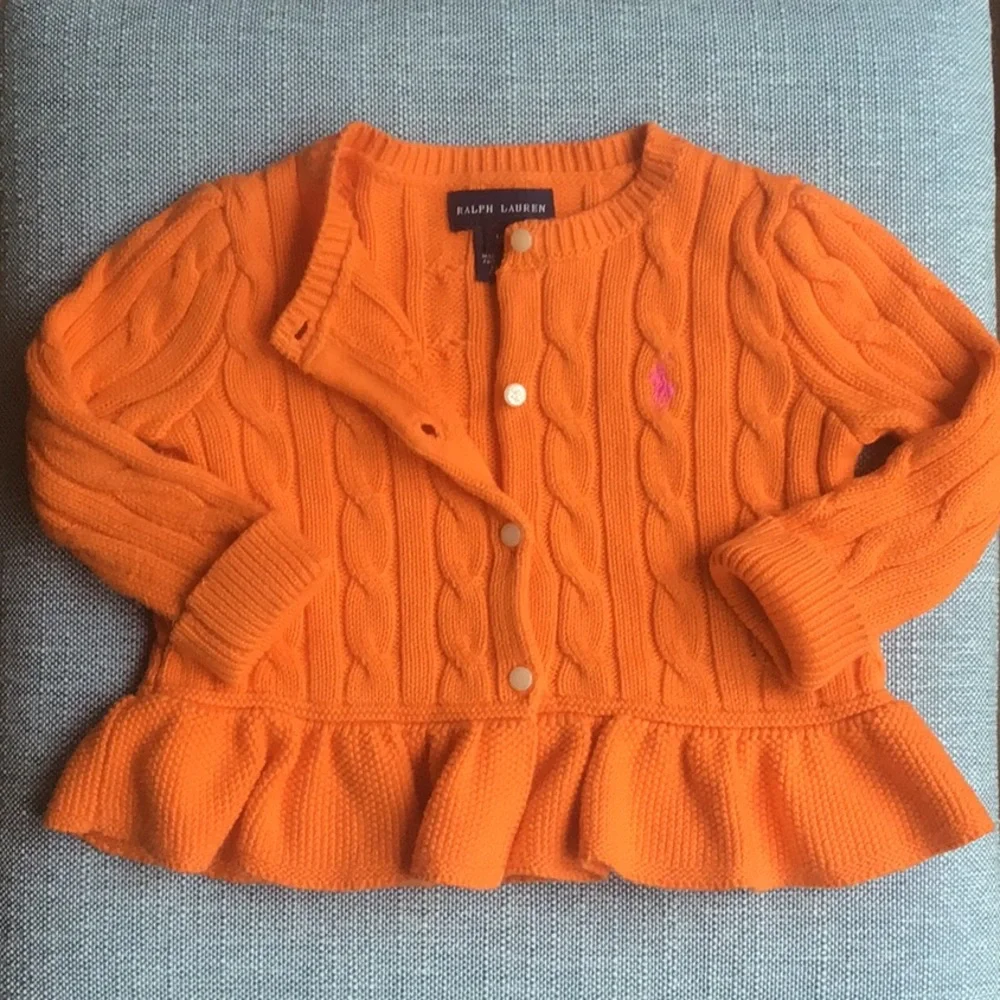RL Cable Knit Cotton‎ Cardigan Peplum Ruffle Button Sweater Classic Colorful